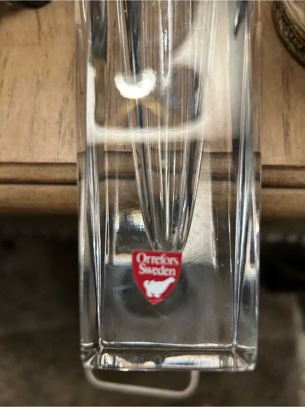 VINTAGE Orrefors Sweden Odyssey Crystal Vase Lars Hellsten MCM Red Label Intact